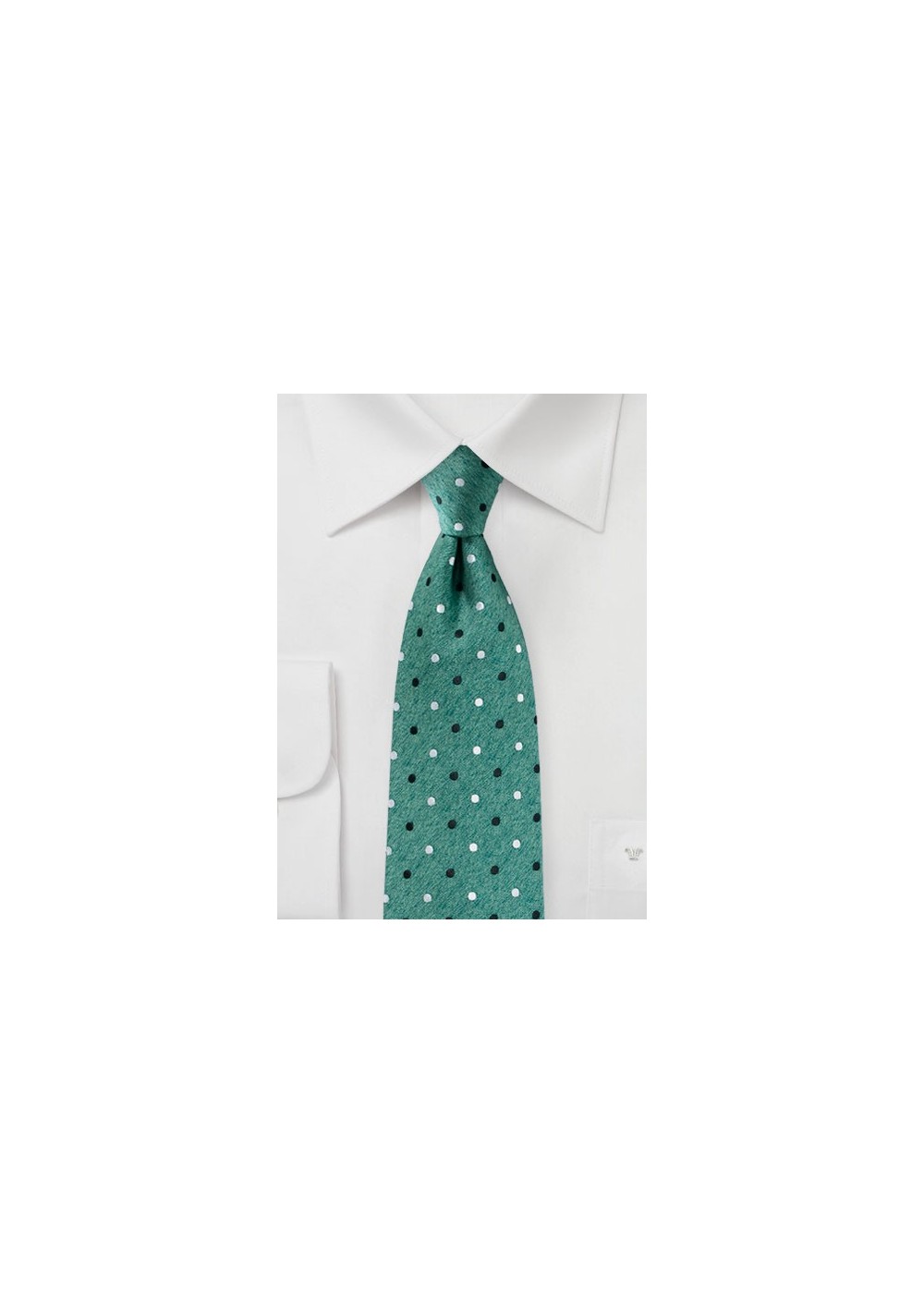 Bottle Green Tie with Dots in Silver and Charcoal