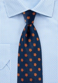 Floral Tie in Navy and Orange