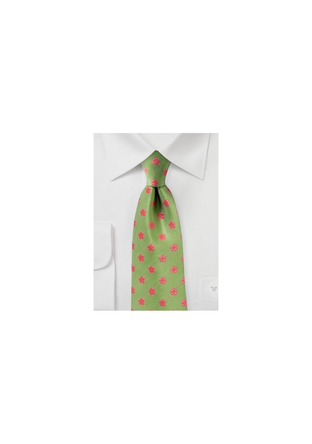 Peridot Green Tie with Coral Flowers