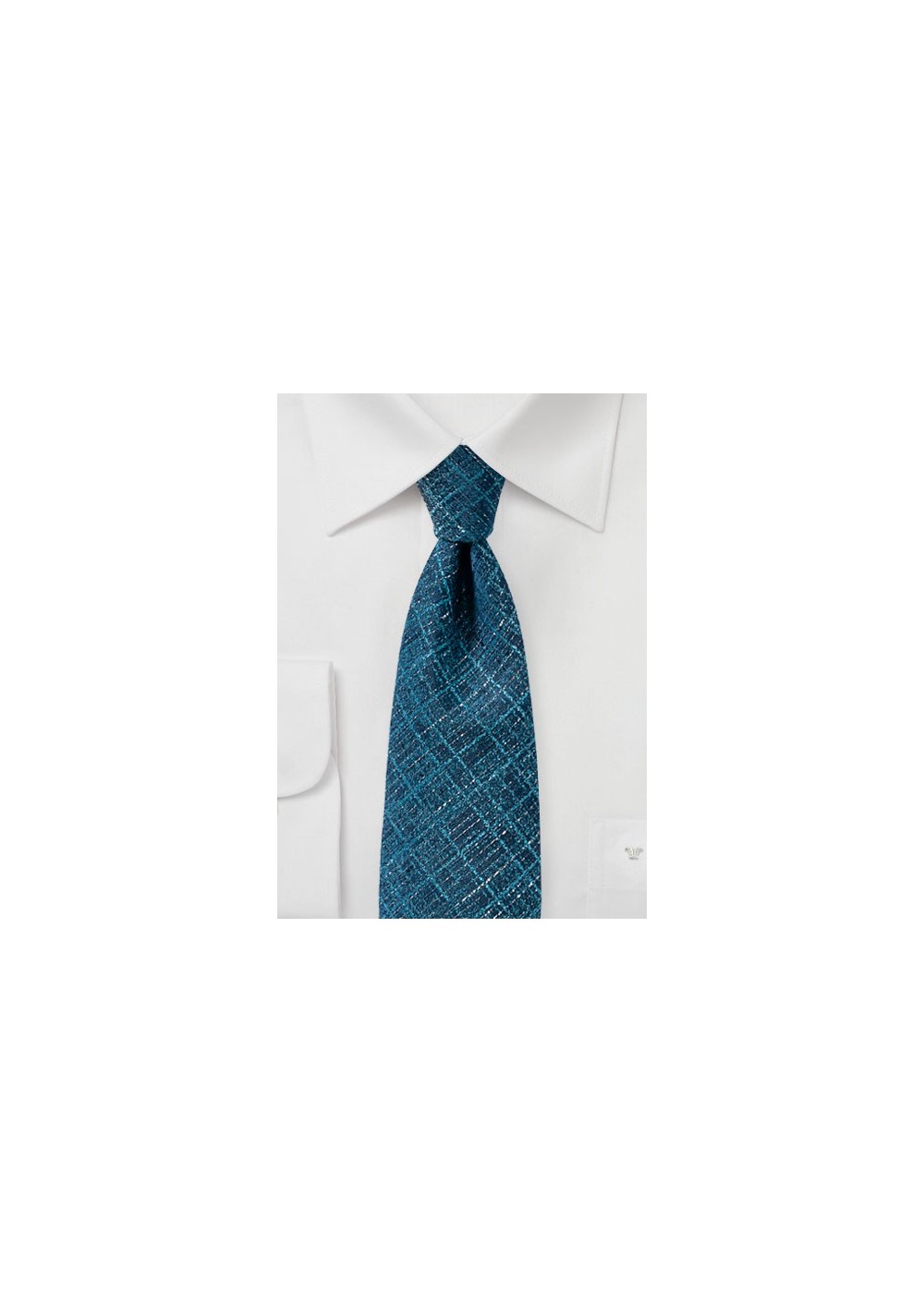 Teal Blue Textured Plaid Tie