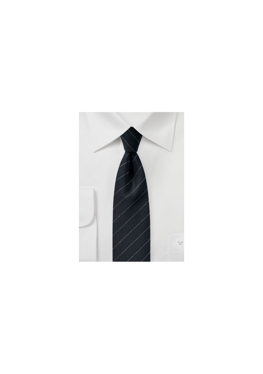 Trendy Designer Skinny Tie in Black and Metallic Silver