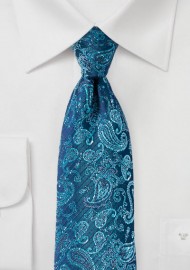 Teal and Aqua Paisley Designer Necktie