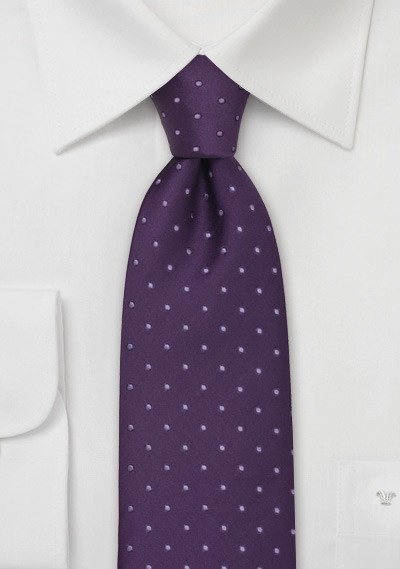 Kids Silk Tie in Purple with Polka Dots
