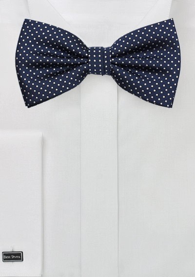 Sapphire Blue Bow Tie with Tony White Dots
