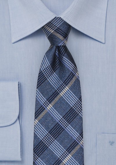 Plaid Tie in French Blue