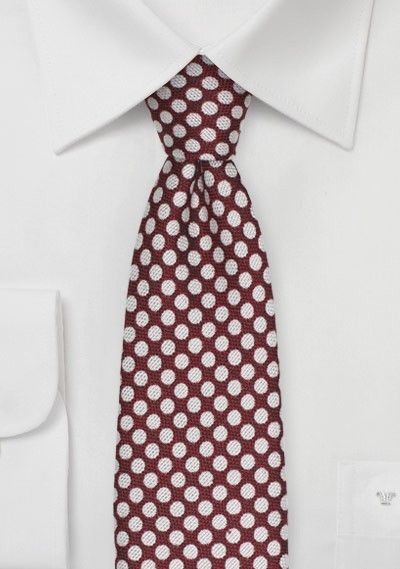 Crimson Red Polka Dot Tie in Silk and Wool