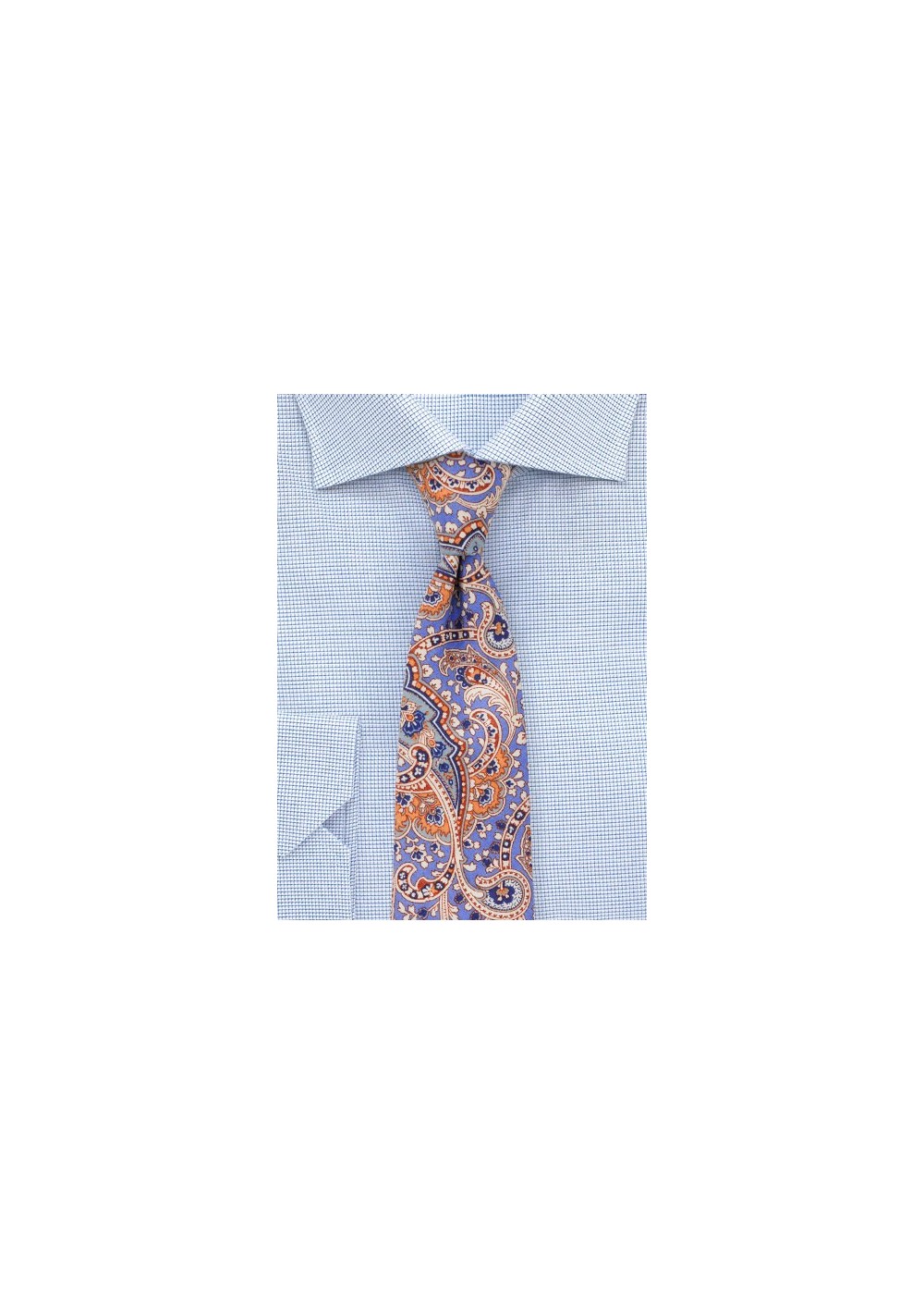 Cotton Paisley Tie in Pastel Blue and Orange