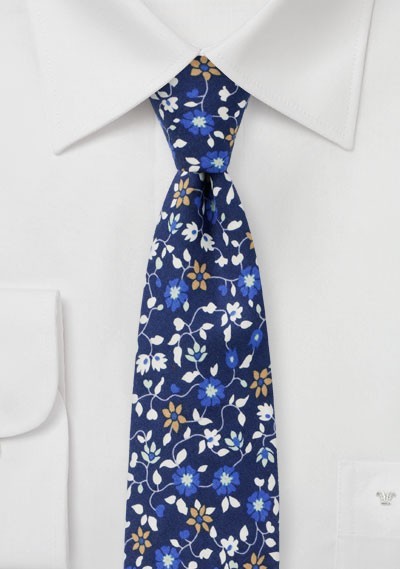 Blue and White Floral Print Tie