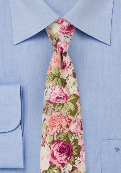 Dusty Rose Floral Tie in Cotton