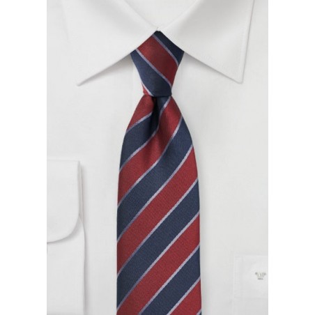 Striped Skinny Tie in Wine Red and Navy
