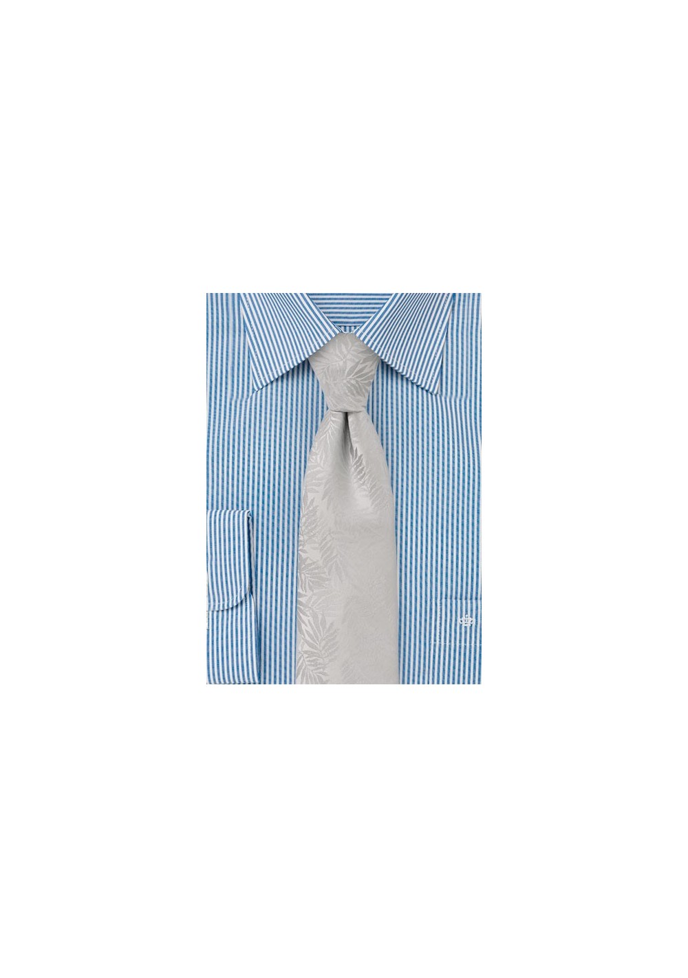 Solid Tie in Silver with Tropical Leaf Design