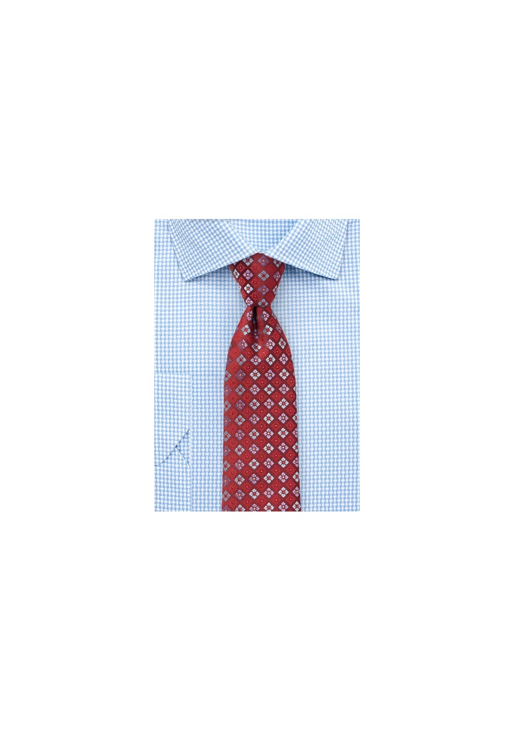 Cherry Red Tie with Florals in Lavender and Sky Blue