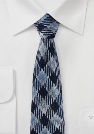 Blue Plaid Winter Wool Tie
