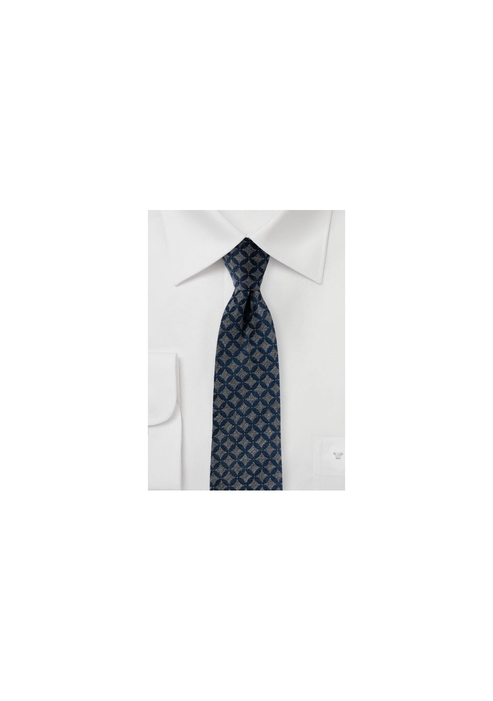 Trendy Patterned Skinny Tie in Navy and Gray