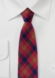 Vintage Plaid Tie in Red, Copper, and Purple