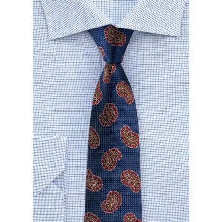Fun Paisley Silk Tie in Navy and Red