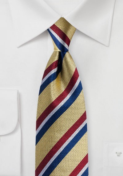 Gold Designer Tie with Red, White, Blue Stripes