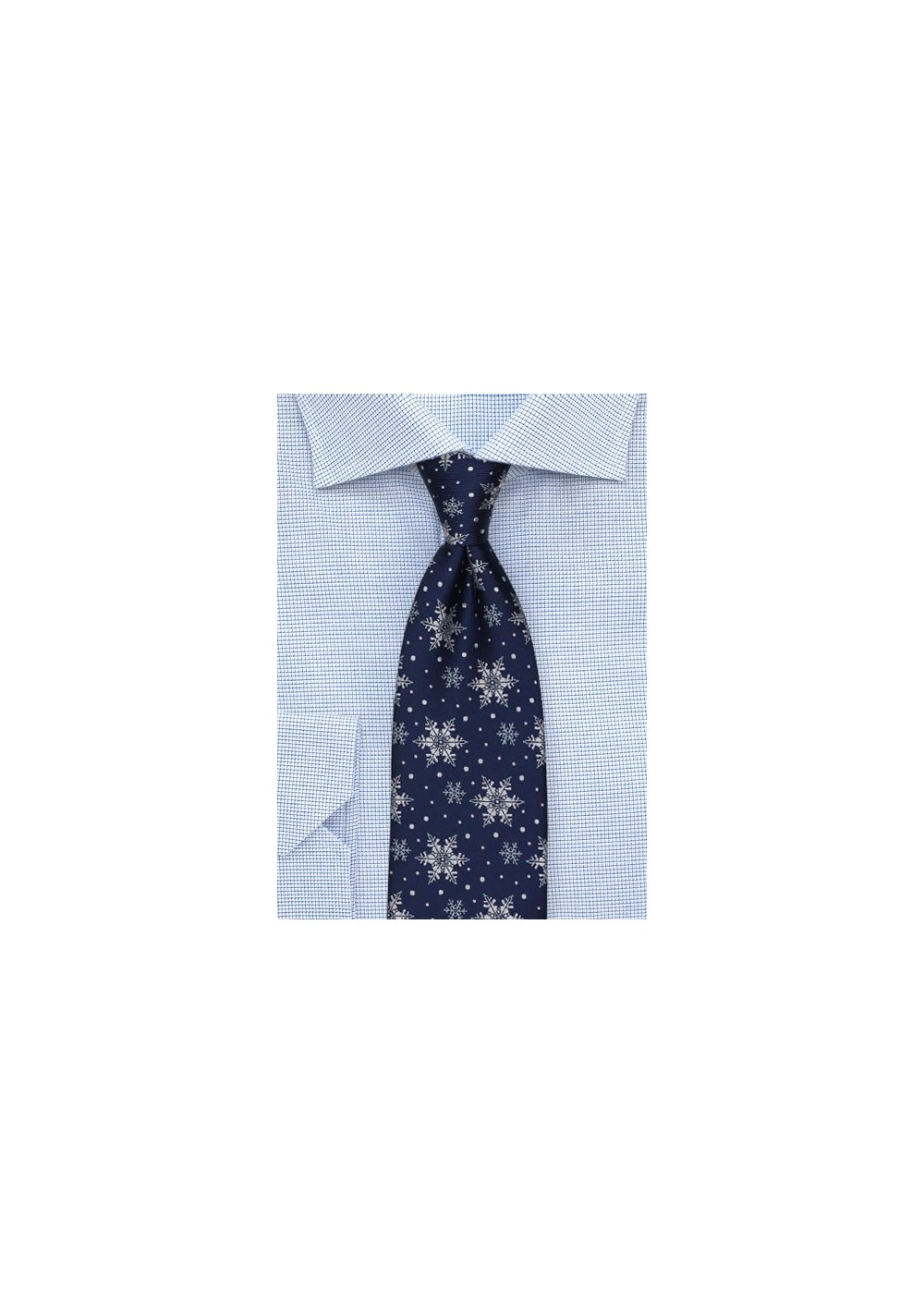 Navy Tie with Silver Snowflakes