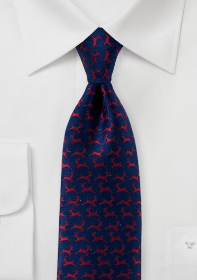 Reindeer Pattern Tie in Navy and Red