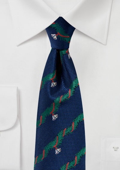 Navy Tie with Christmas Garland
