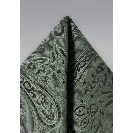 Paisley Pocket Square in Moss