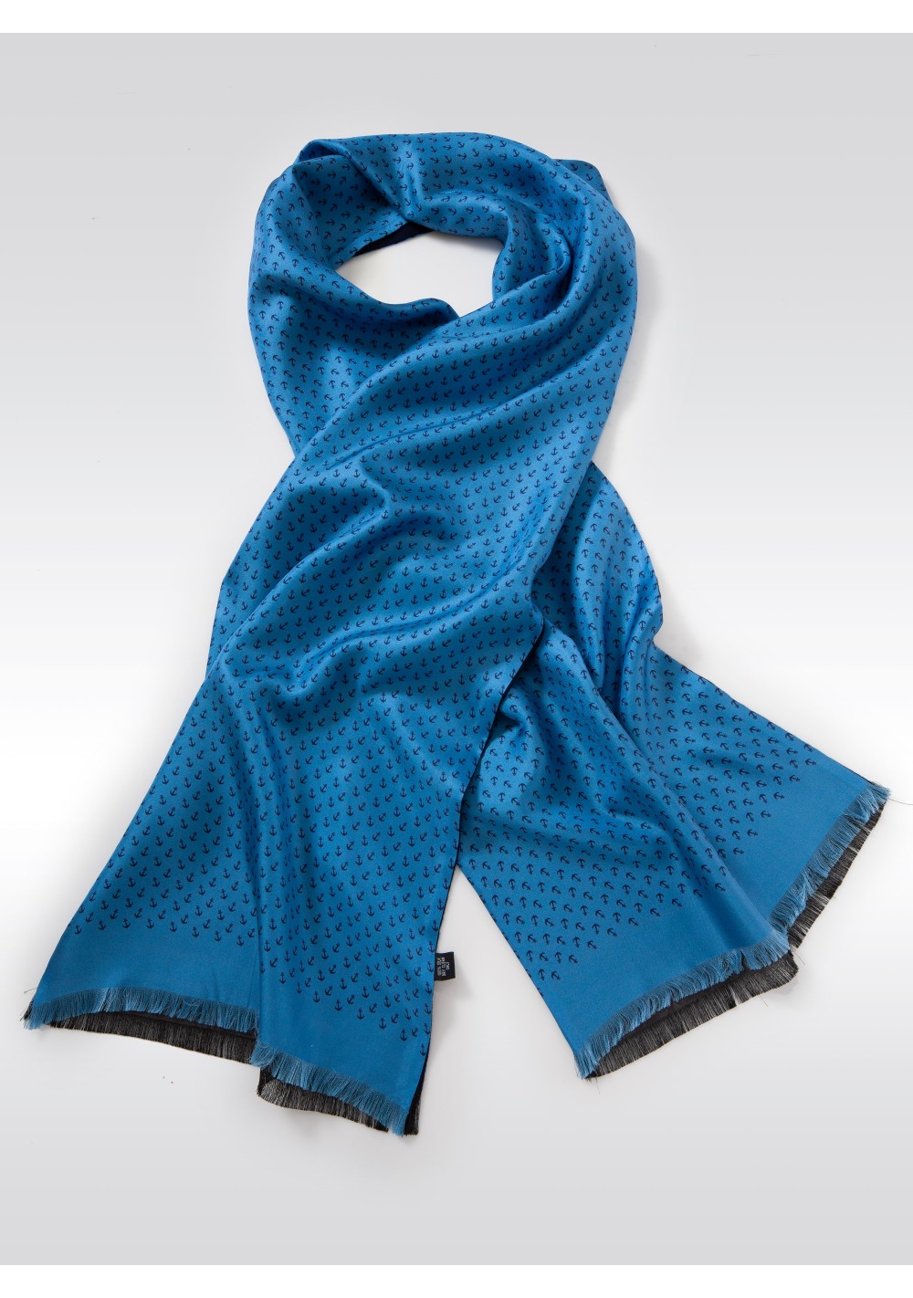French Blue and Navy Anchor Print Silk Scarf
