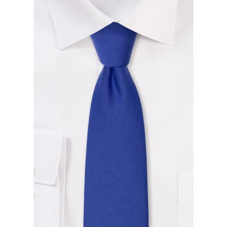Narrow Woolen Necktie in Marine Blue