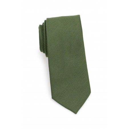 Olive Green Tie with Woolen Finish Rolled