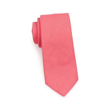 Linen Texture Necktie in Sunset Coral