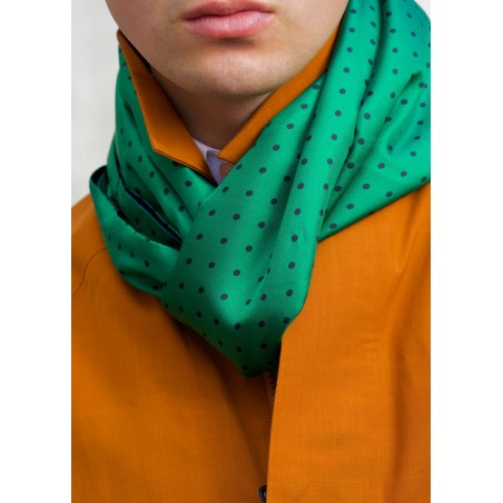 silk scarf in kelly green with polka dots