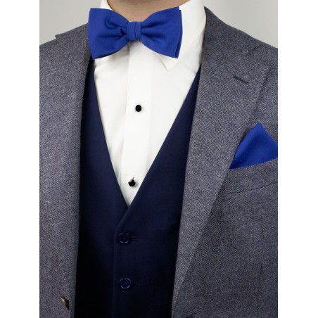 Woolen Bow Tie in Marine Blue Styled