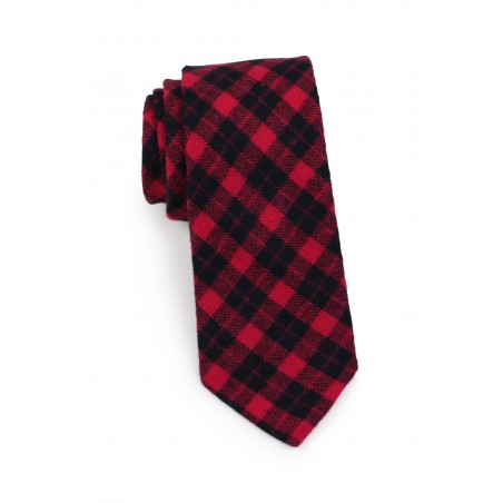 skinny plaid tie in red and black