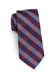 Standard length plaid burgundy necktie