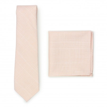 Handmade  Peach Floral Skinny Mens Tie and Handkerchief Set Wedding Tie Neck Tie