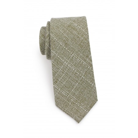slim cut moss colored cotton necktie in matte woven finish