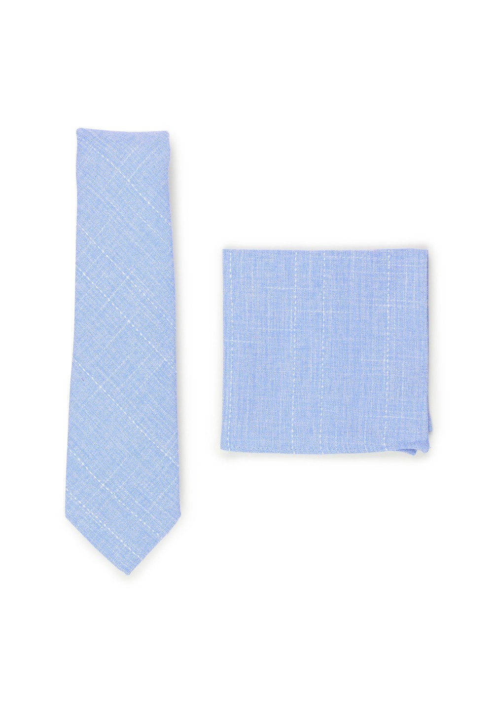 Mens Solid Linen Tie Set Slim Necktie with Matching Pocket Square 