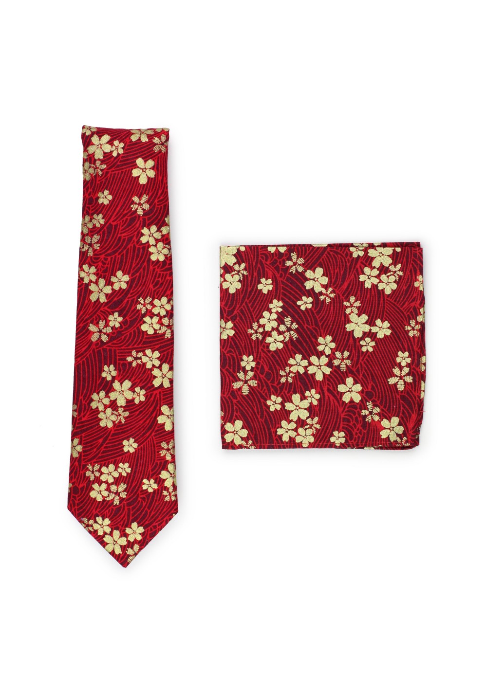 red floral tie with gold flower print in cotton