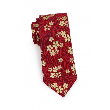 trendy skinny tie with Japanese flowers