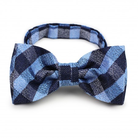 Blue plaid pre-tied bow tie