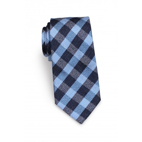 Standard length plaid blue necktie