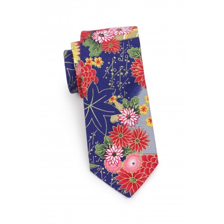 summer floral designer tie in casual printed cotton with metallic golds