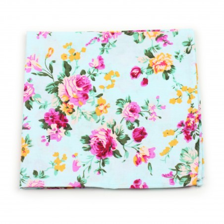 pocket square floral aqua pink cotton