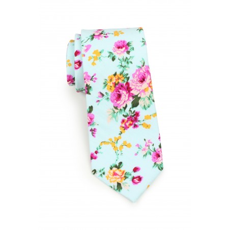 Tie Neck tie Slim Rose Pink with Red & Off White Floral Quality Cotton T6128