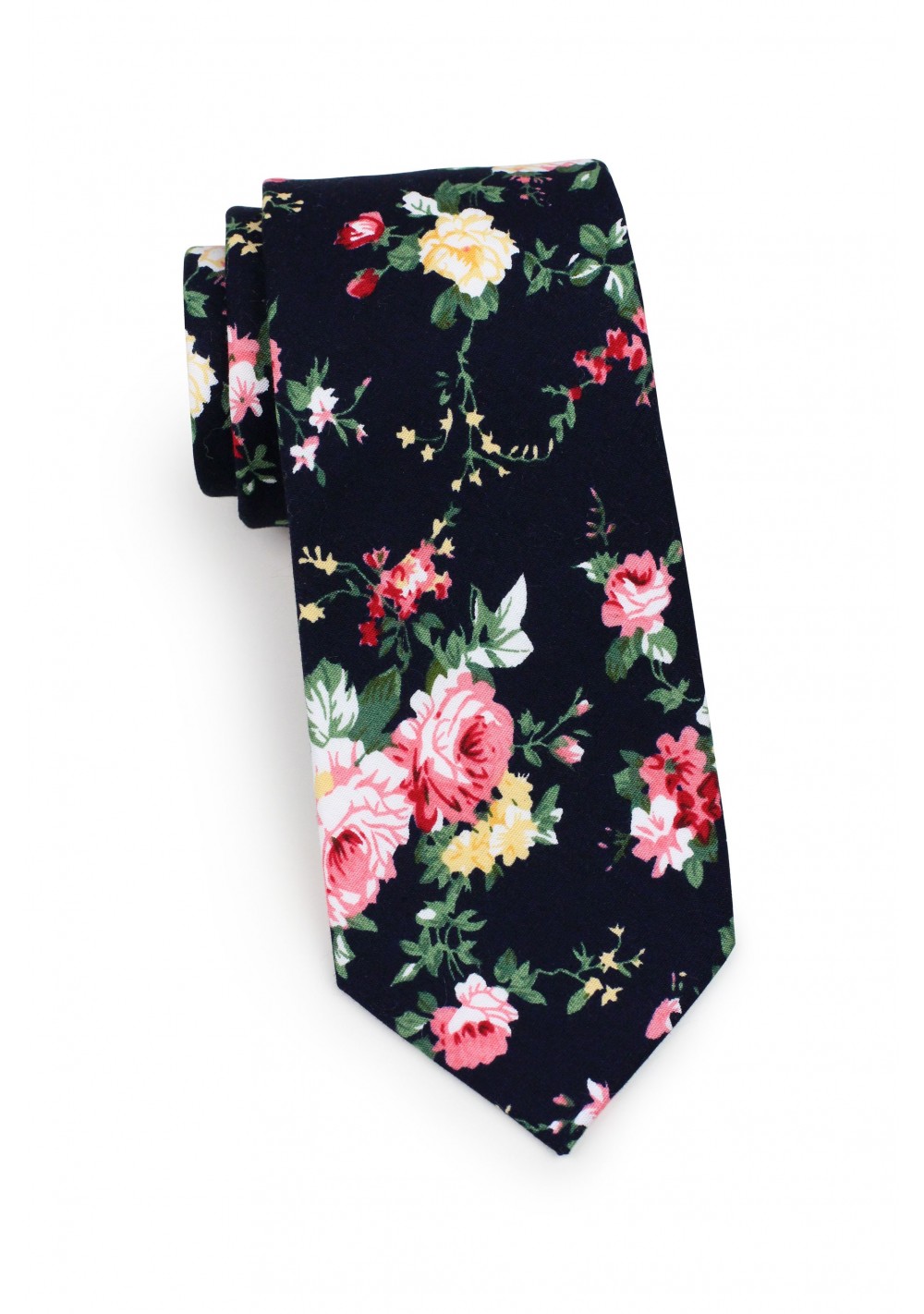 Black and Pink Cotton Tie Set | Slim Cut Tie in Black with Pink Roses ...