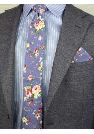 french blue floral necktie with hanky