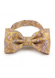 Caramel gold paisley pre-tied bow tie