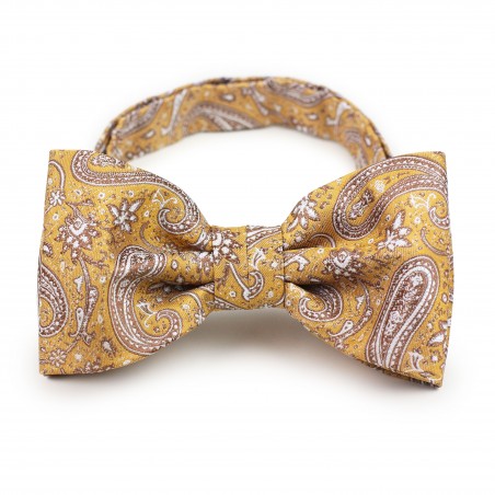 Caramel gold paisley pre-tied bow tie