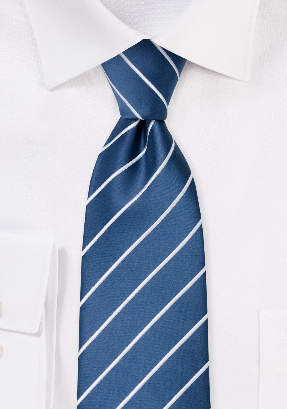 Modern striped ties - Royal blue necktie with fine white stripes
