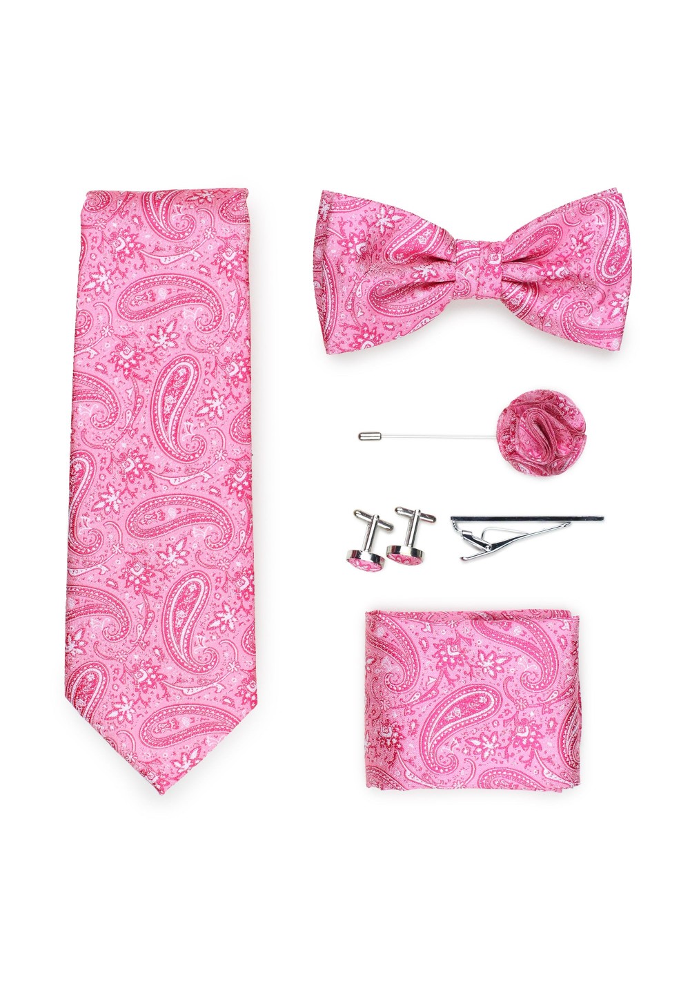 flamingo pink paisley necktie set