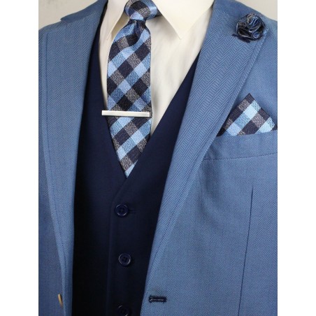 gingham check tie in blue